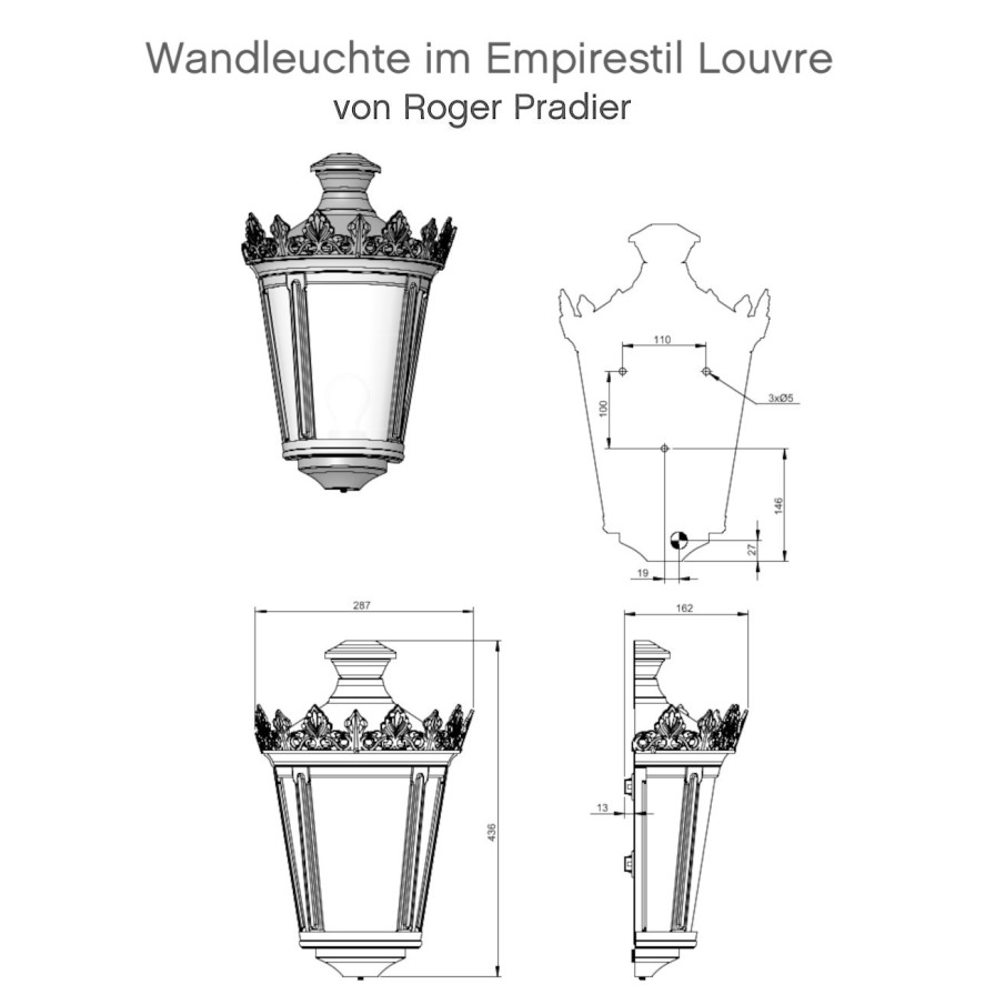 Ausenwandleuchten Ubersicht Terra Lumi | Ausenleuchte Aus Kupfer: Wandleuchte Im Empirestil Louvre - Terra Lumi