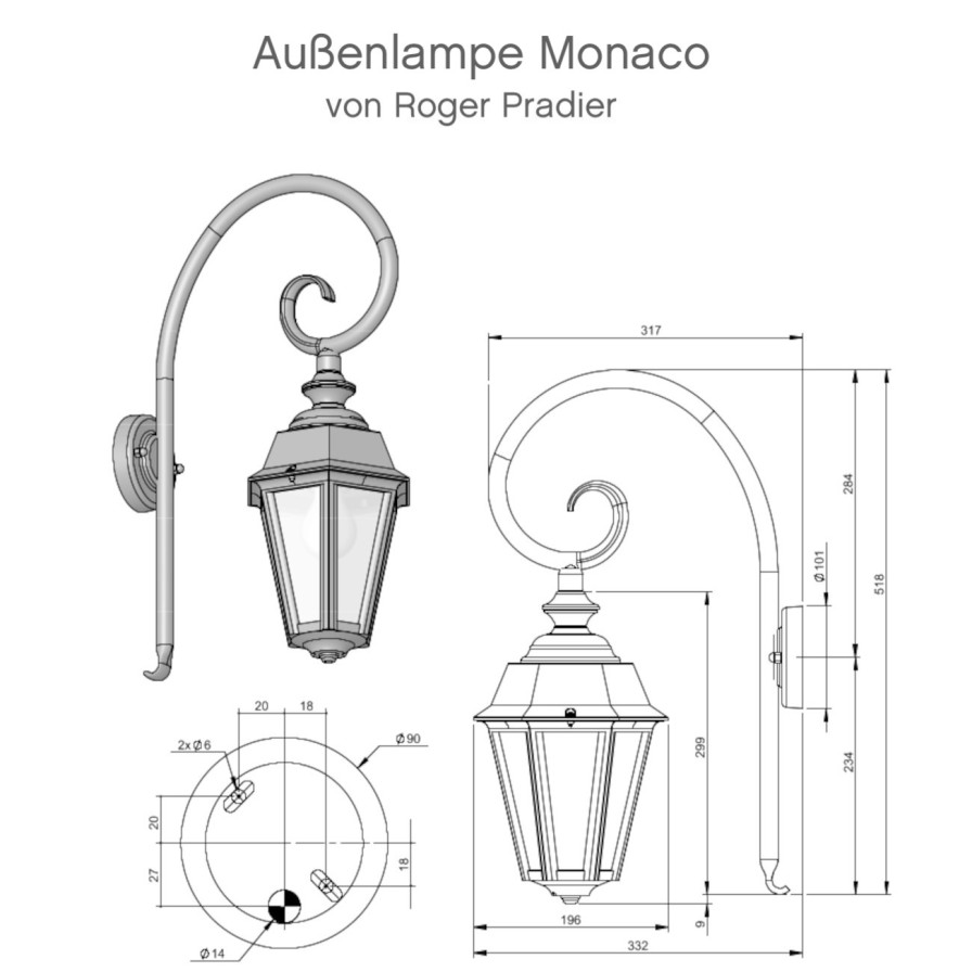 Ausenwandleuchten Ubersicht Terra Lumi | Sechsseitige Ausenlampe Monaco Mit Bischofstab - Terra Lumi