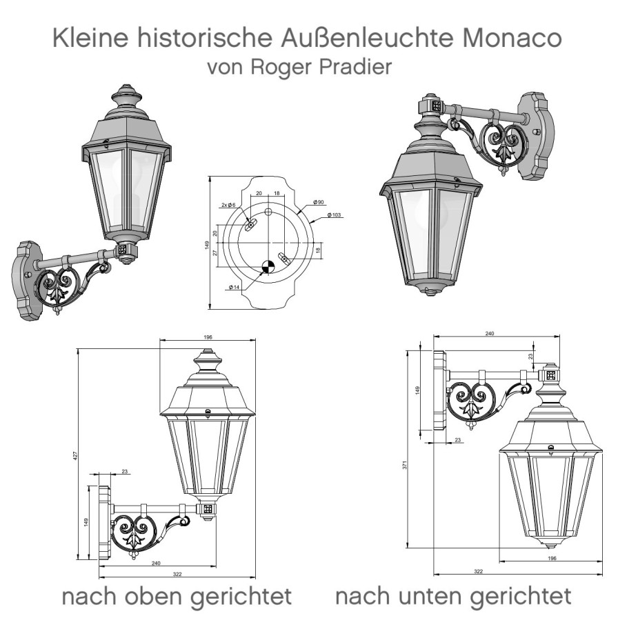 Ausenwandleuchten Ubersicht Terra Lumi | Kleine Historische Ausenleuchte Monaco - Terra Lumi