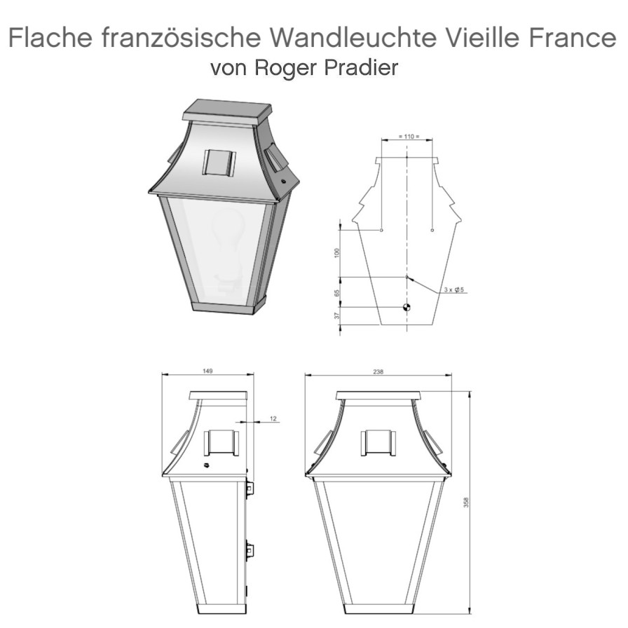 Ausenwandleuchten Ubersicht Terra Lumi | Flache Franzosische Wandleuchte Vieille France - Terra Lumi