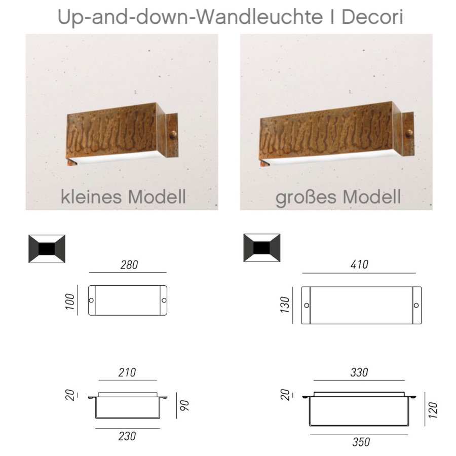 Ausenwandleuchten Ubersicht Terra Lumi | Up-And-Down-Wandleuchte Mit Kupferblende I Decori - Terra Lumi