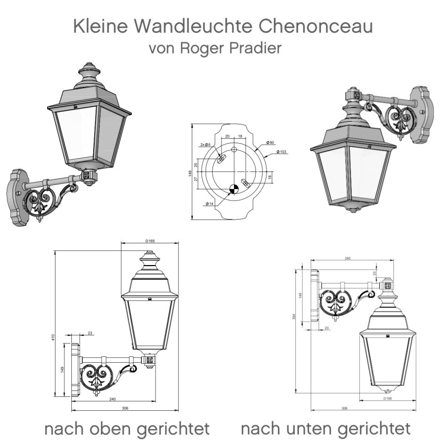 Ausenwandleuchten Ubersicht Terra Lumi | Kleine Wandleuchte Chenonceau Mit Nostalgischem Wandarm - Terra Lumi