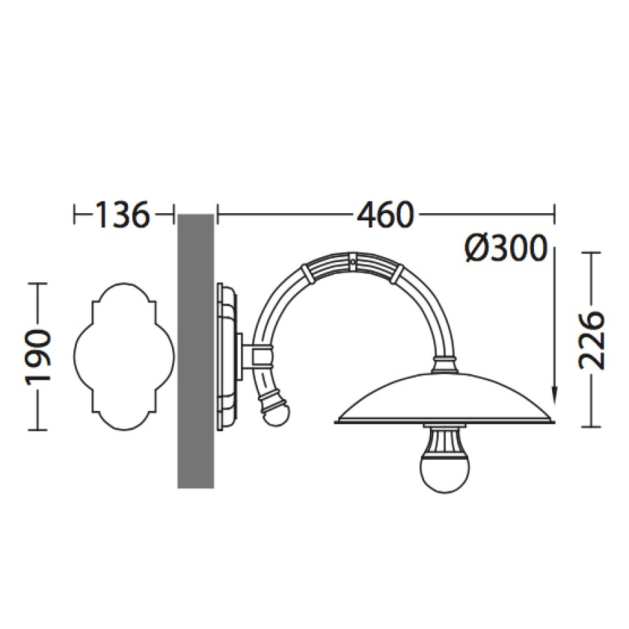 Ausenwandleuchten Ubersicht Terra Lumi | Wandlampe Fur Ausen Ohne Glas Mit Kleinem Bogenarm - Terra Lumi