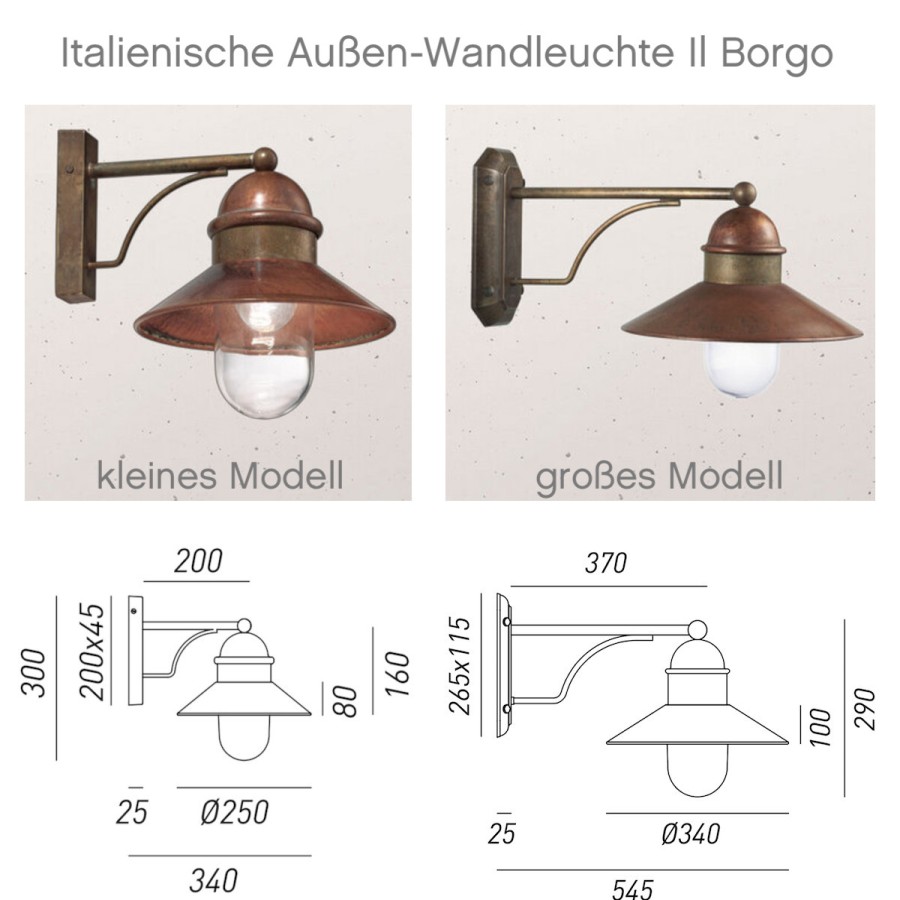 Ausenwandleuchten Ubersicht Terra Lumi | Italienische Ausen-Wandleuchte Il Borgo 244.05.Or - Terra Lumi