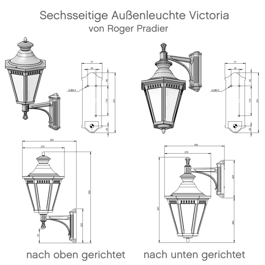 Ausenwandleuchten Ubersicht Terra Lumi | Sechsseitige Ausenleuchte Victoria Mit Kurzem Ausleger - Terra Lumi