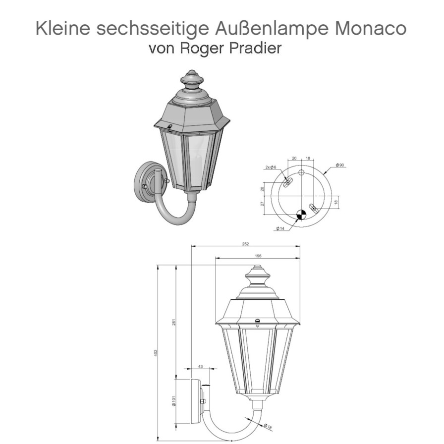 Ausenwandleuchten Ubersicht Terra Lumi | Kleine Sechsseitige Ausenlampe Monaco - Terra Lumi